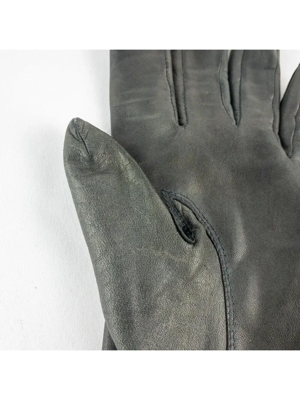 Fownes Vintage Dark Gray Leather Drive Gloves Women Medium 7